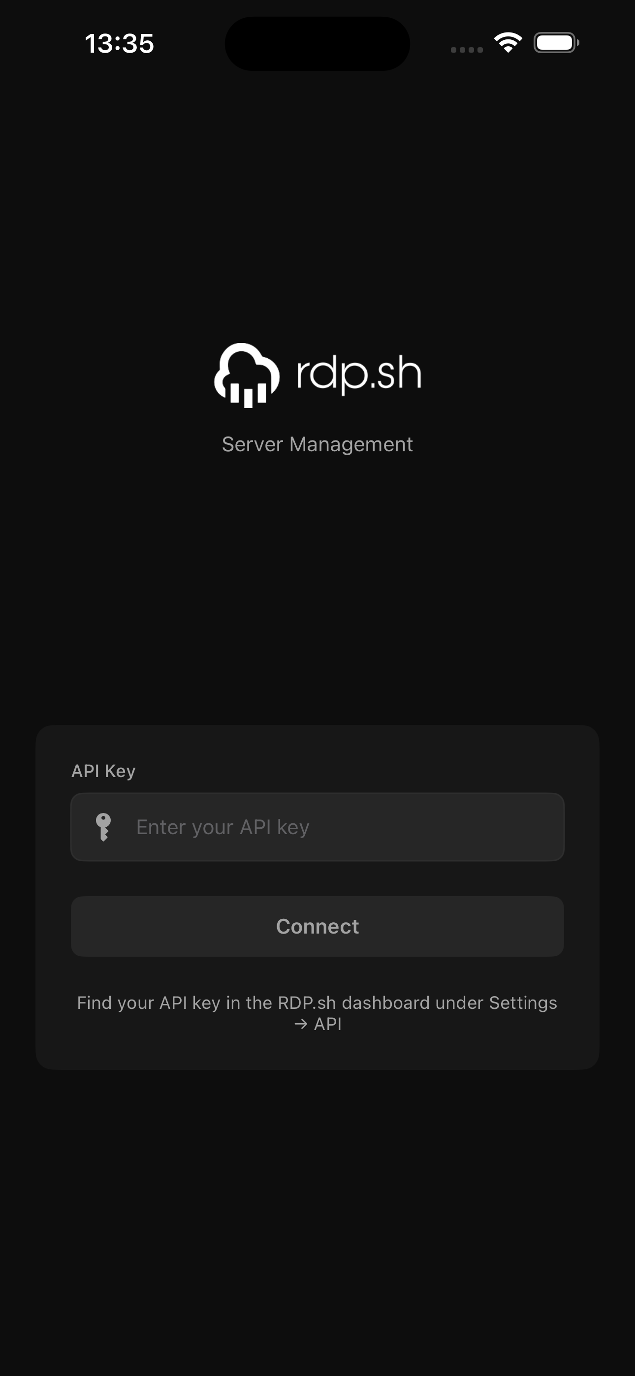 RDP.sh iOS App - Login