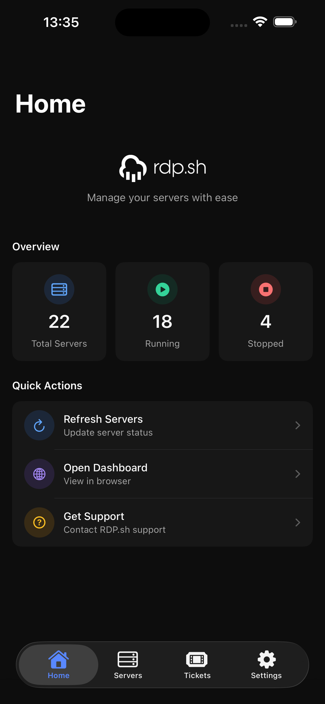 RDP.sh iOS App - Home